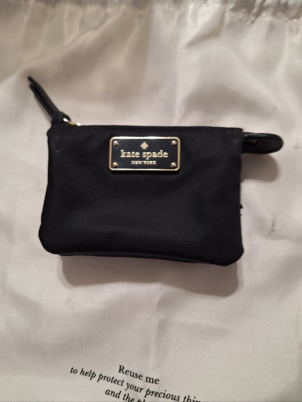 kate spade Black Nylon Wristlet Coin Pouch with Gold Plaque